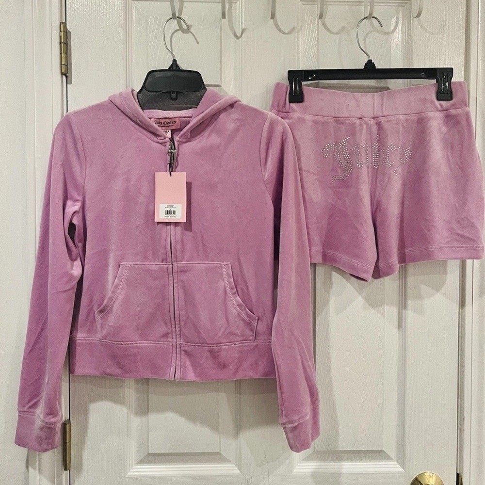 Juicy Couture Soft Y2K Velour Hoodie & Shorts Set – Dewberry Purple Large